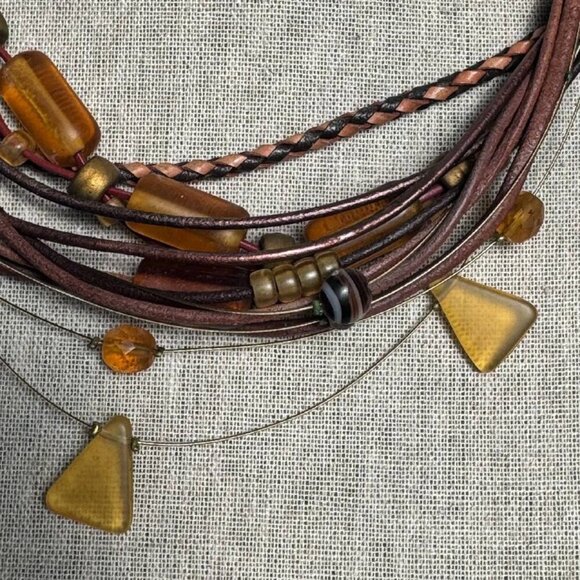 🌟 VINTAGE Unique Women's Leather and Light Amber Stones Necklace and Bracelet S - Picture 4 of 11